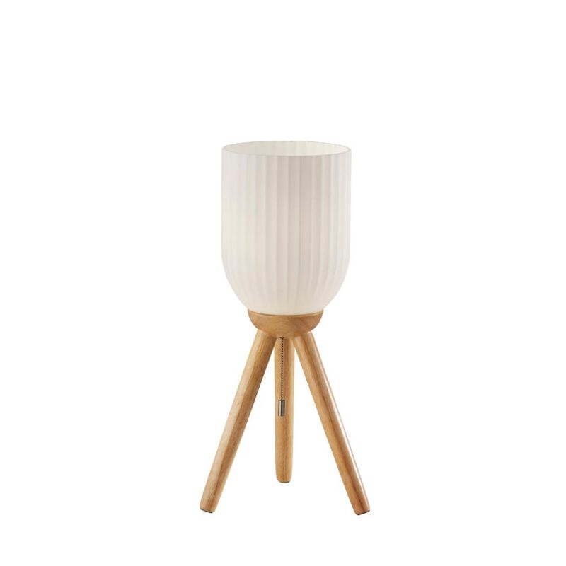Hivvago 23" Natural Solid Wood Tripod Table Lamp With White Ribbed Glass Shade