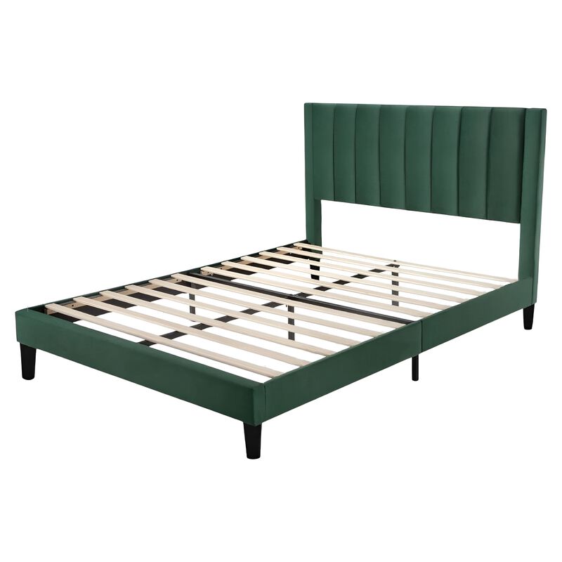 Modern Velvet Upholstered Platform Bed Frame &ndash; Supportive Headboard with Platform Base