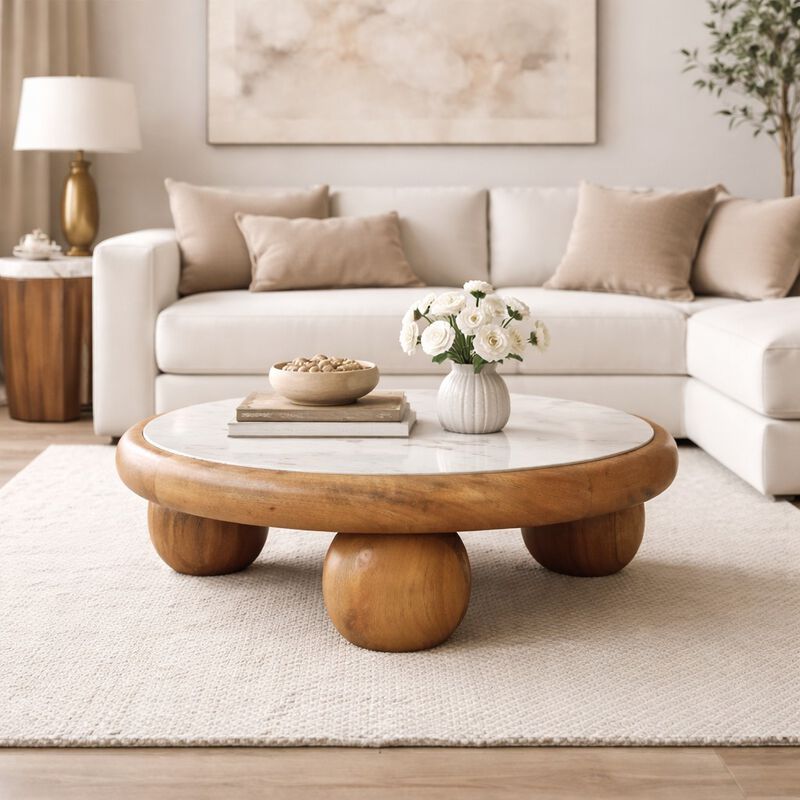 Artisan Furniture Solid Wood Bola Round Coffee Table , Brown image number 1