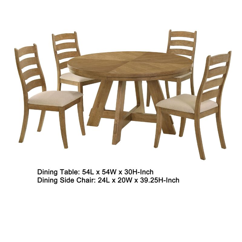 Danie 5pc Round Dining Table Set, Oak Brown Hardwood, 4 Beige Chairs image number 5