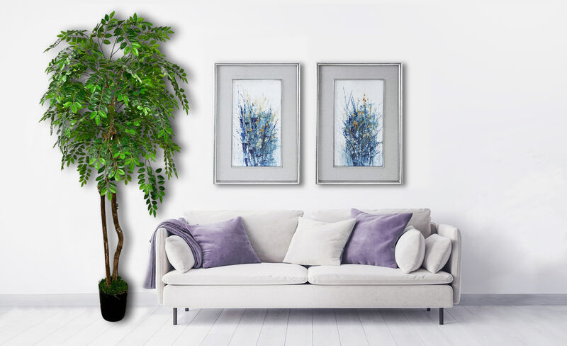 Handmade 6' Artificial Wisteria Tree In Home Basics Plastic Pot Made with Real Wood and Moss Accents