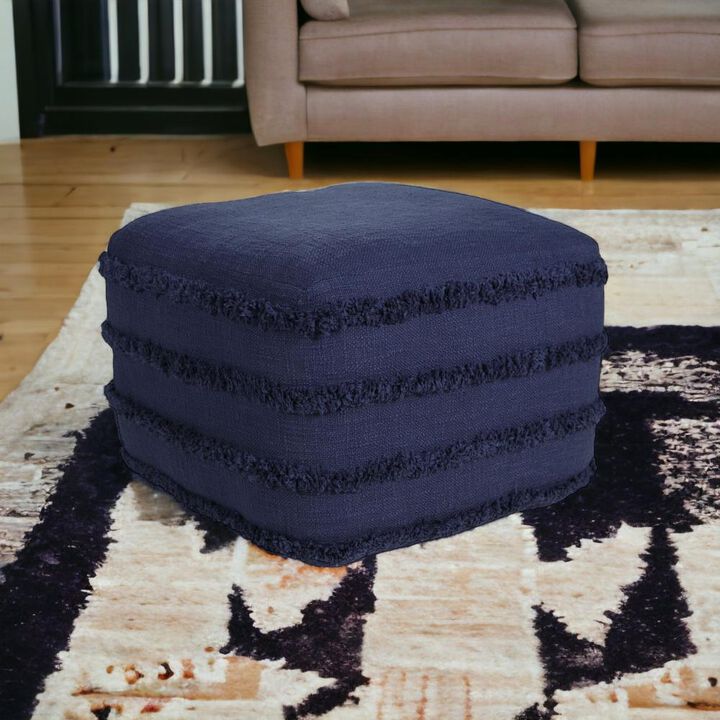 Hivvago 18 Inch Blue Cotton Striped Pouf Ottoman