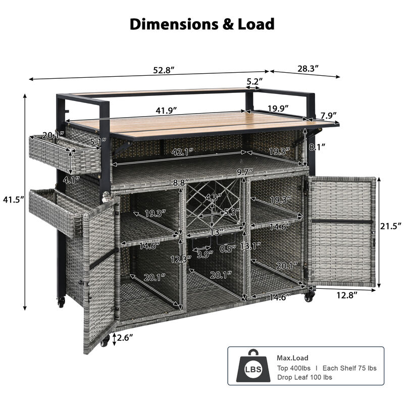 Merax Wicker Outdoor Rolling Kitchen Island
