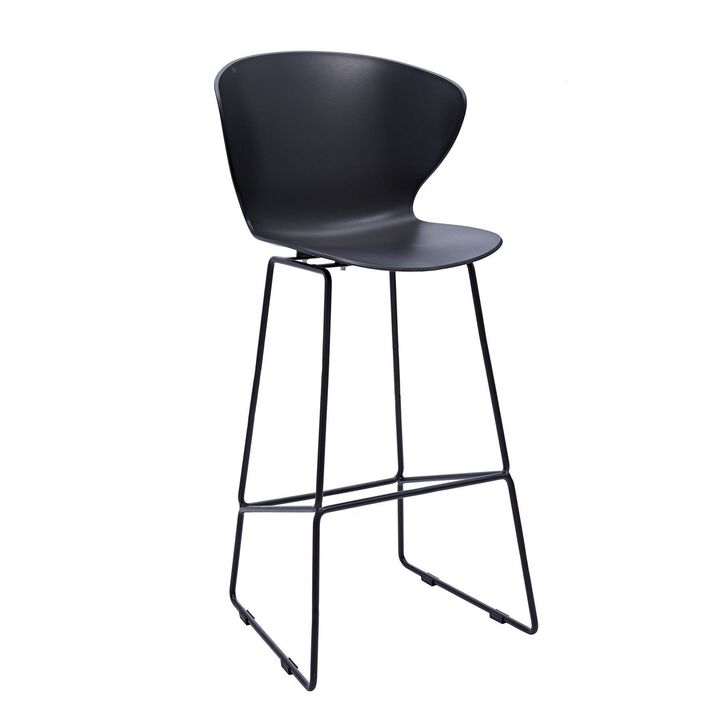 Kivi 30 Inch Set of 2 Barstool Chairs, Metal, Curved Black Polypropylene - Benzara