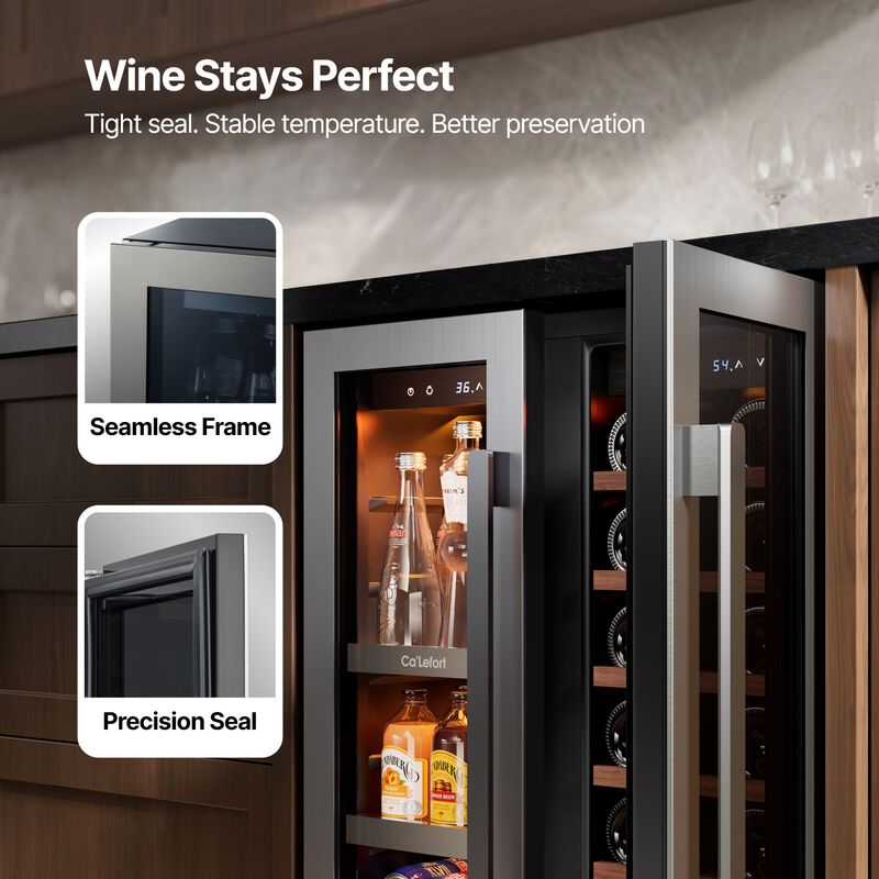 24 Inch Wine and Beverage Refrigerator, 3 Color LED, Dual Zone Wine Fridge,20 Bottles &60 Cans,Built-in Beverage Cooler image number 3