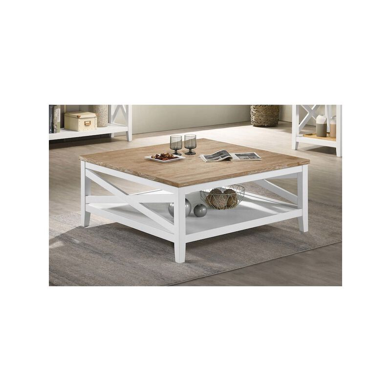 Coaster Hollis Square Wood Coffee Table With Shelf Brown and White