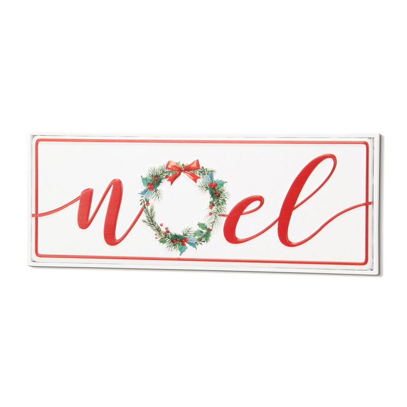 HomeRoots 7" X 19" White and Red Christmas Noel Metal Wall Decor image number 2