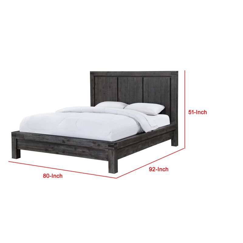 Gael California King Bed, Acacia Wood, Panel Headboard, Wire Brushed Gray - Benzara