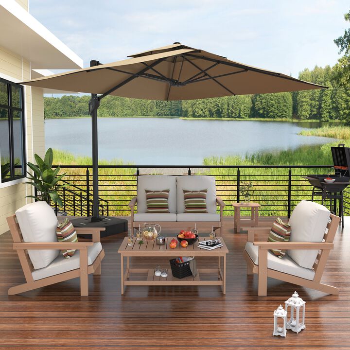 MONDAWE 6 Pieces All-Weather Patio Conversation Set with Outdoor Umbrella and Coffee Table