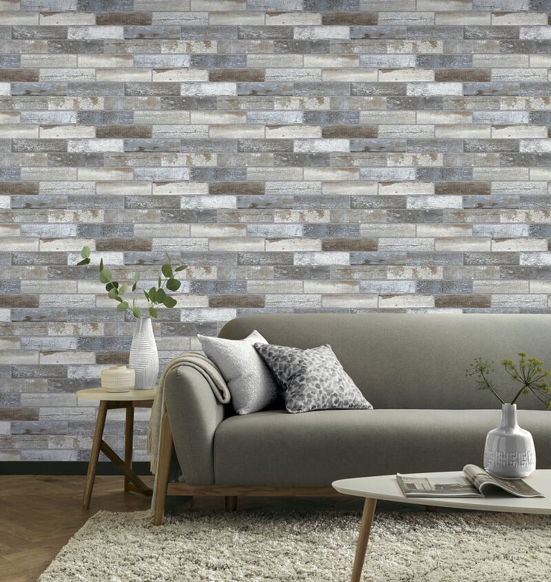 Wallace Grey Wood Tile Wallpaper image number 2