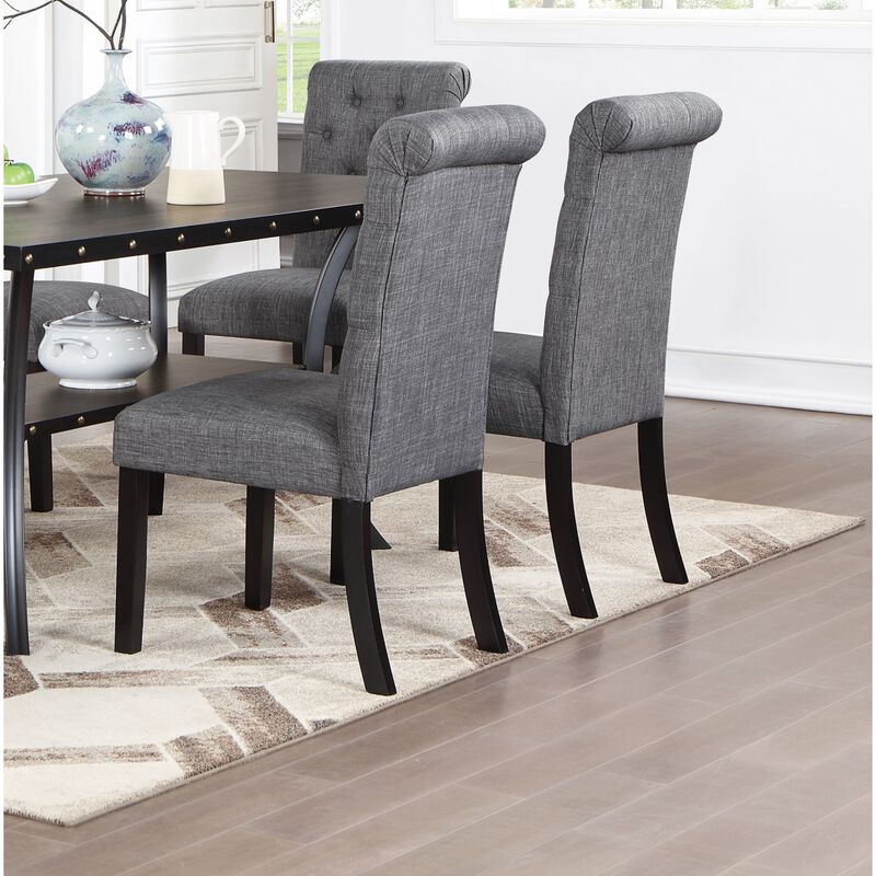 Charcoal Fabric Set of 2 Dining Chairs Contemporary Plush Cushion Side Chairs Nailheads Trim Tufted Back Chair Kitchen Dining Room