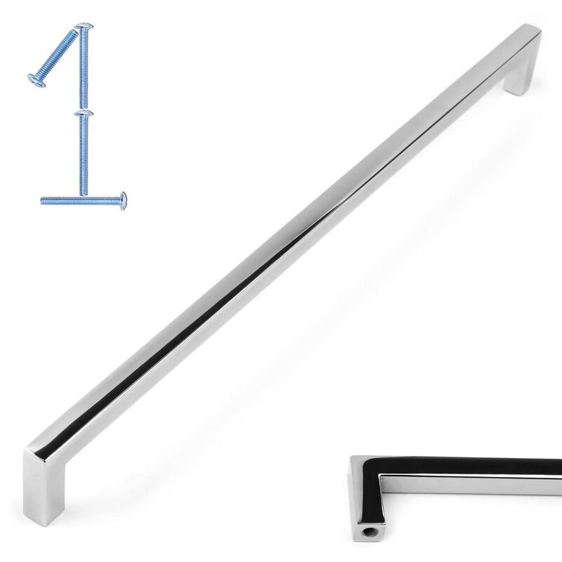 KOOFIZO Solid Square Bar Cabinet Handle - Chrome Furniture Pull, 10 Inch/256mm Screwhole Distance, 1-Piece for Kitchen Cupboard
