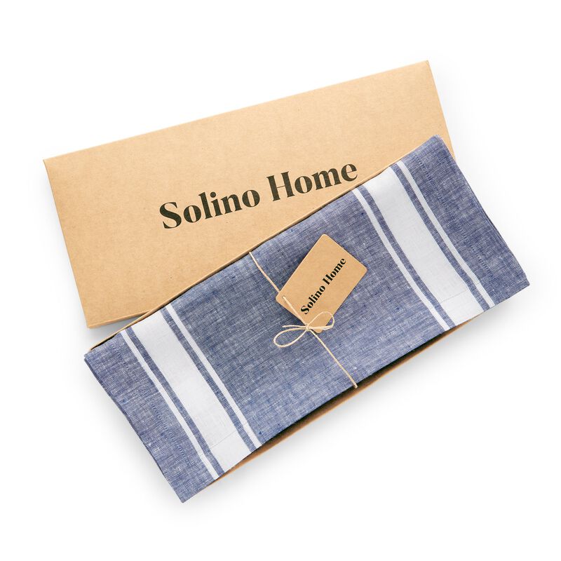 Solino Home Country Stripe 100% Linen Table Runner &ndash; Handcrafted, Machine Washable, Perfect for Holiday and Everyday Dining