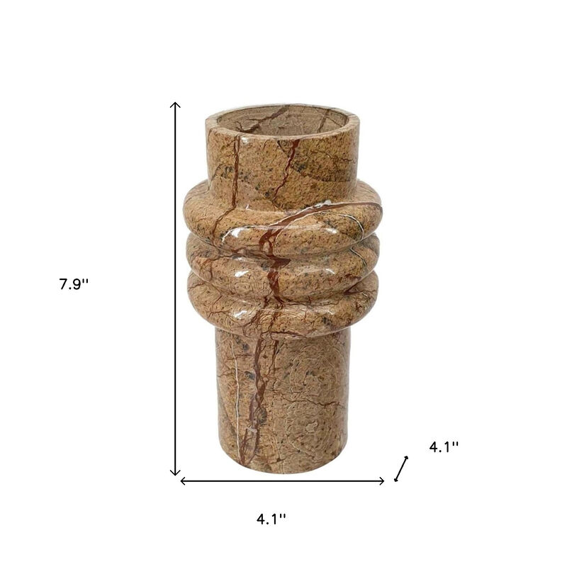 HomeRoots 8" Brown Genuine Marble Ridged Table Vase image number 5