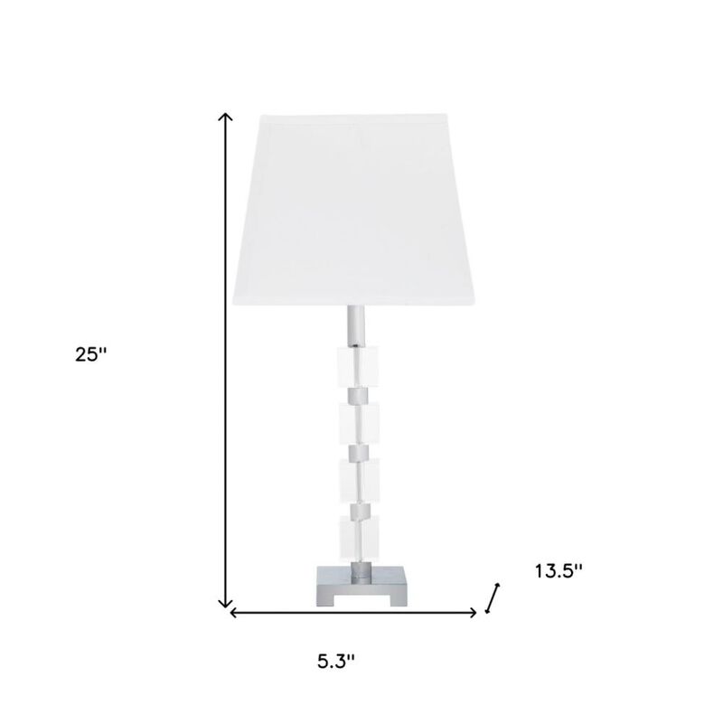 Hivvago 25" Crystal Geo Cubed Table Lamp With White Sharp Corner Square Tapered Shade