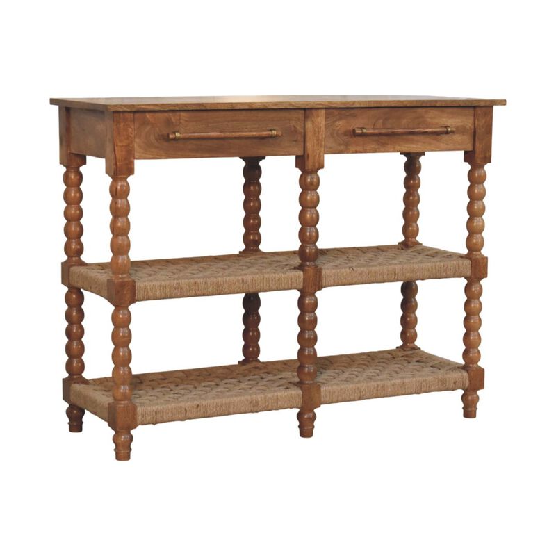 Artisan Furniture Solid Wood Spindle Woven Console, Brown image number 3