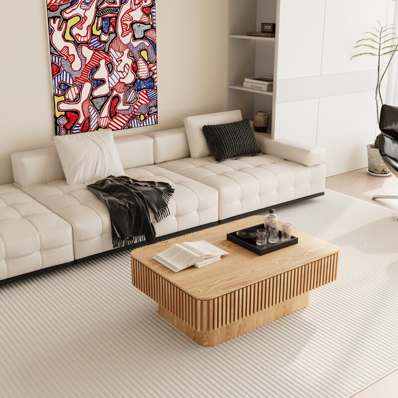 Rectangular lift top coffee table Coffee table with hidden storage and soft close Fluted MDF and solid wood veneer coffee table image number 4