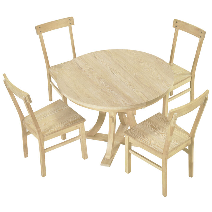 Merax 5-Piece Rustic Round Pedestal Extendable Dining Table Set