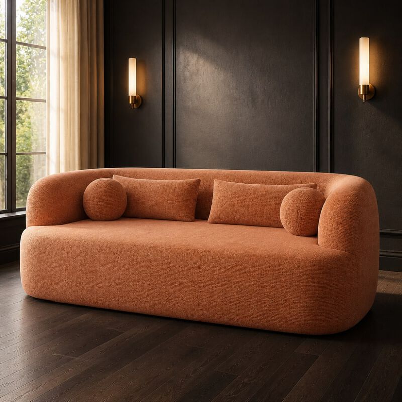 GOODSILO 86" Curved Cloud Couch Chenille Upholstered 3-Seater Boneless Sofa with Pillows, High-Density Foam image number 3