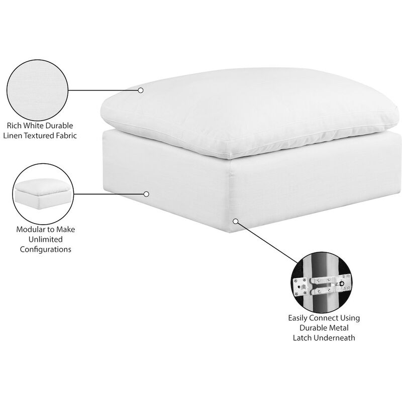 Meridian Furniture Comfy White Linen Textured Fabric Modular Ottoman