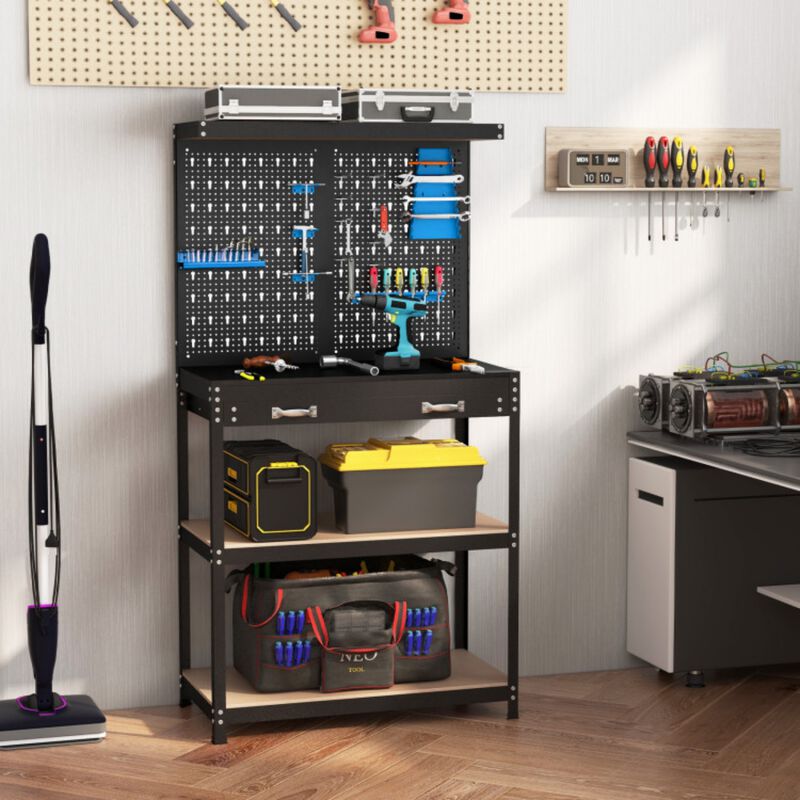 Tool Storage Workbench with Pegboard with 14 Hanging Accessories for Garage image number 1