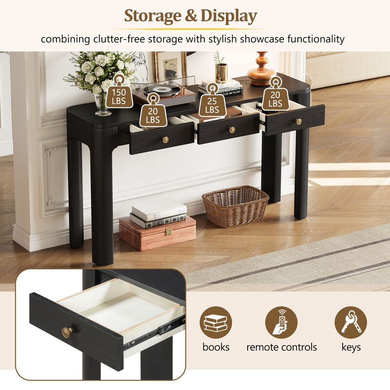 Whisen 52" Rustic Console Table with 3 Drawers, Solid Wood MDF, Sturdy Sofa Table for Entryway Living Room Hallway image number 4