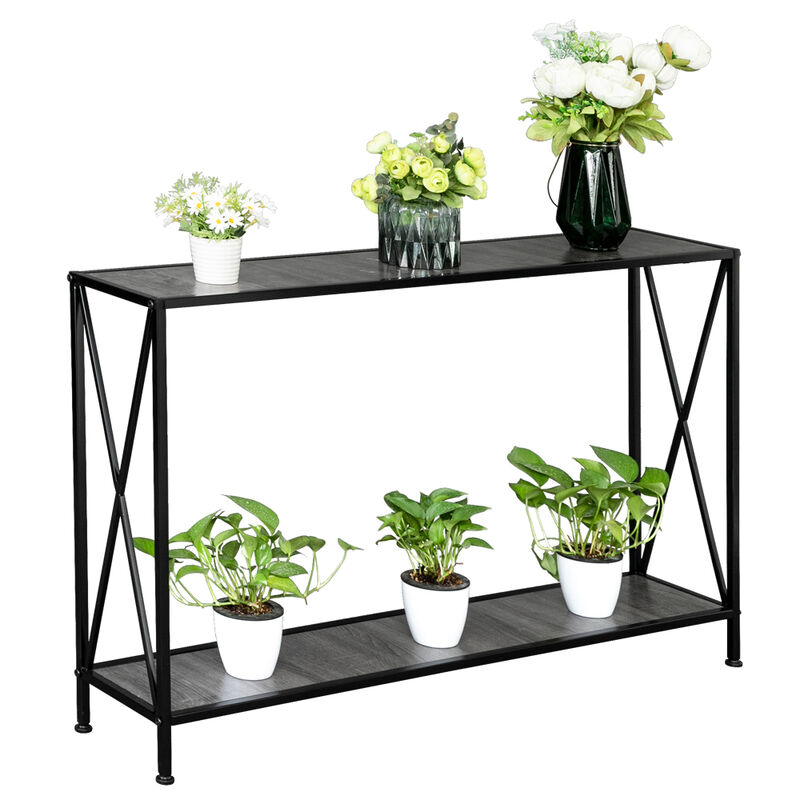 2-Layer Console Table &ndash; Artisasset MDF Top, Black Wrought Iron Base for Entryway or Living Room image number 5