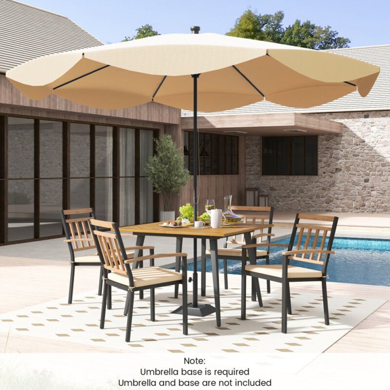 Mondawe 5-Piece Outdoor Acacia Wood Dining Set,Table with 1.9" Umbrella Hole & 4 Cushioned Chairs