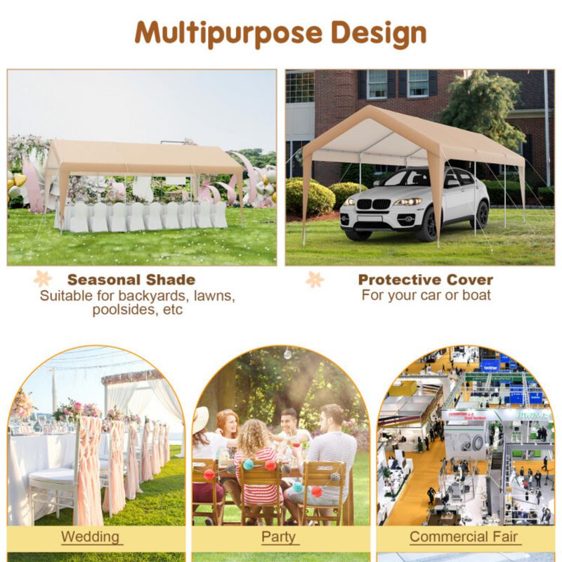 10'x20' Heavy Duty Carport with Steel Frame and Detachable Sidewalls image number 8