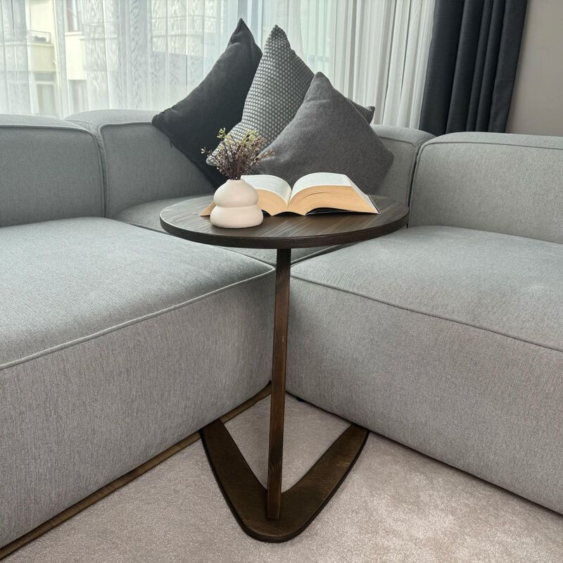 GENESIS WOODESIGN C-Shaped Handmade End Table, Side Table for Couches, Sofa Tables Slide Under Couch for Living Room, Over Couch