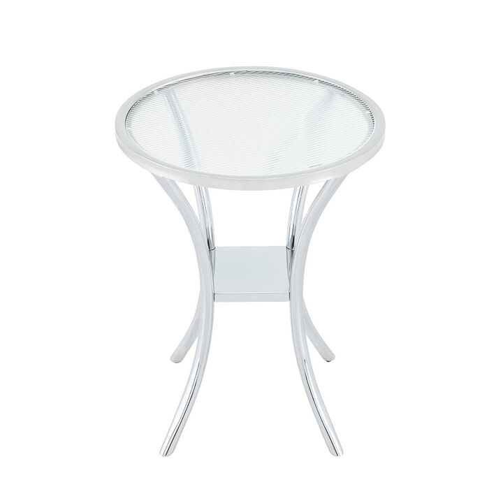 Round Bar Table with Tempered Glass Top Stainless Steel Wrapped Bar Table with Storage Shelf Bistro Bar Table for Cafe Kitchen Dining