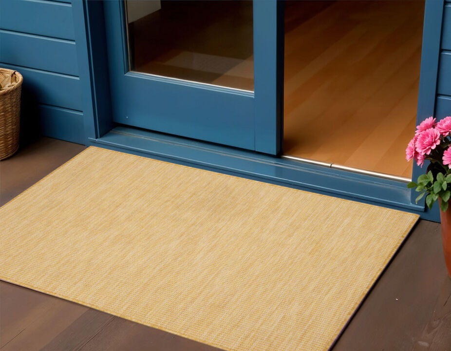 HomeRoots 3' X 5' Yellow And Ivory Indoor Outdoor Area Rug