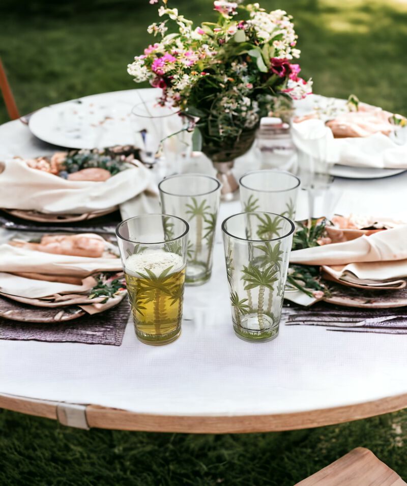 Palm Tree Pattern Acrylic Highball Glass Set of 4 for Cocktails and Gatherings