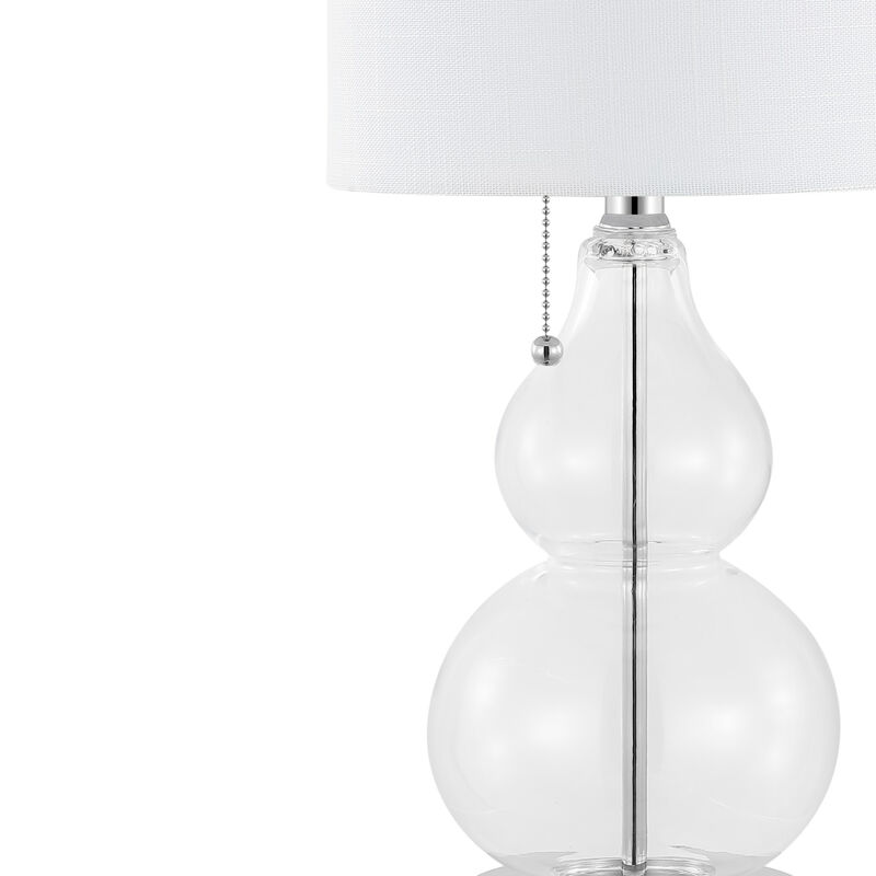 HomeRoots Set of Two 22" Clear And Silver Double Gourd USB Lamps With Drum Shades image number 4