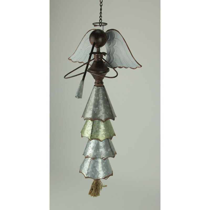 Galvanized And Rustic Brown Metal Trumpeting Angel Wind Chime image number 1