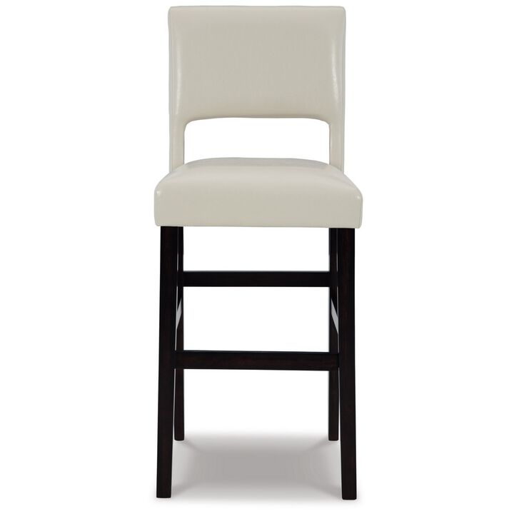 Naos 30 Inch Barstool, Set of 2, Ivory Faux Leather, Brown Wood Frame-Benzara