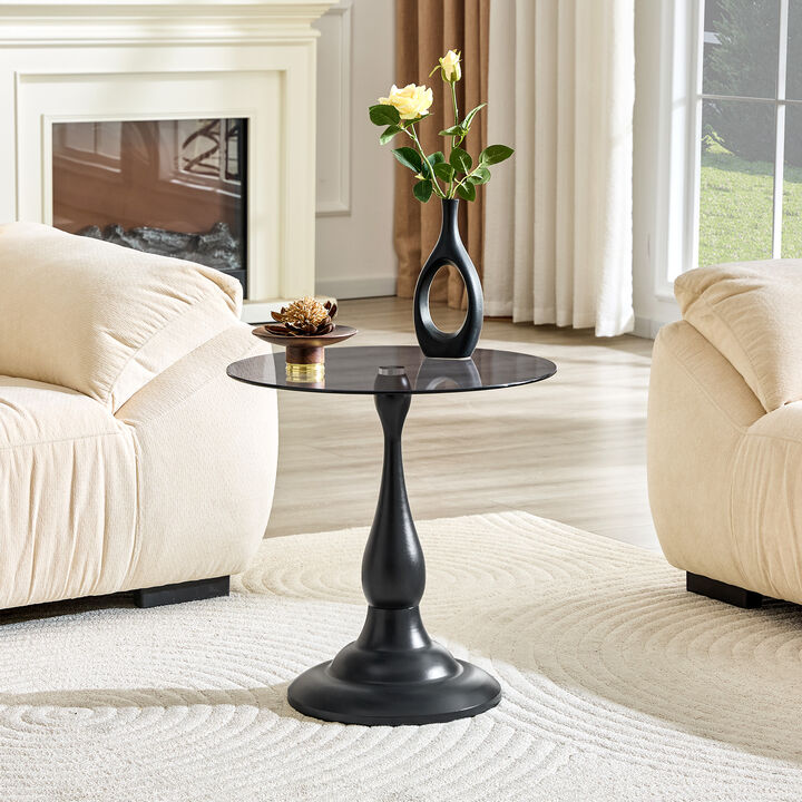 Whisen 20" Metal Side Table with Glass Top, Round Vintage End Table for Living Room Bedroom Outdoor