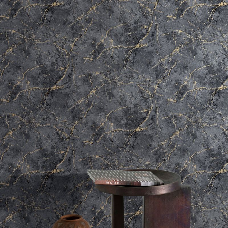 Textured Vibes Marble Plain Black Wallpaper A78003 image number 2