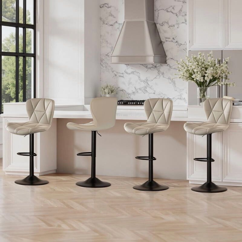 Faux Leather Swivel Bar Stools Set of 2, Adjustable Counter Height Kitchen Chairs, Iron Frame High Backrest 360&deg; Barstools for Kitchen Counter, Outdoor image number 3