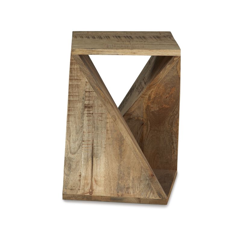 Axoi Accent Side End Table, Solid Wood Twist, 14 Inch Distressed Brown