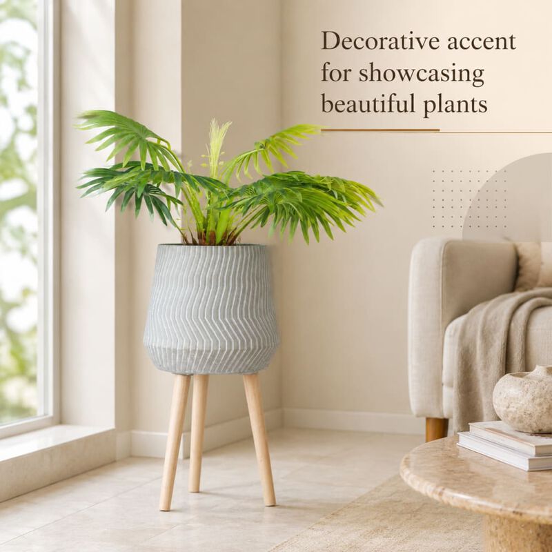 WOW PIONEER Indoor Outdoor Cement and Fir Wood Plant Stand Decorative Holder for Living, Dining, Bedroom and Patio Plant Display image number 4