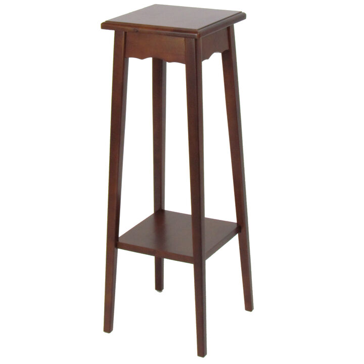 39.5 Inch Plant Stand with Tapered Slanted Legs and Bottom Shelf, Brown - Benzara