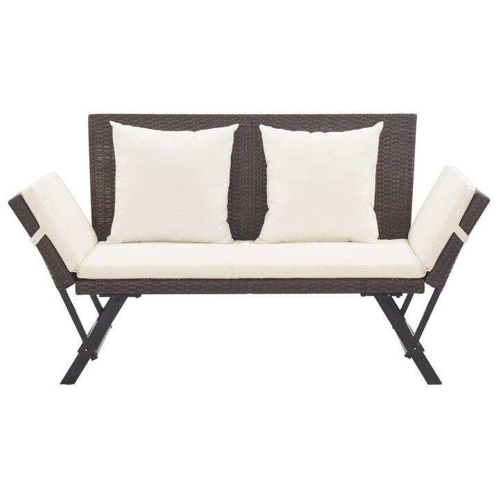 vidaXL Garden Bench with Cushions 69.3" Brown Poly Rattan