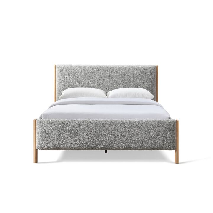 Omax Decor Liana Upholstered Platform Queen Bed in Gray Boucle Fabric