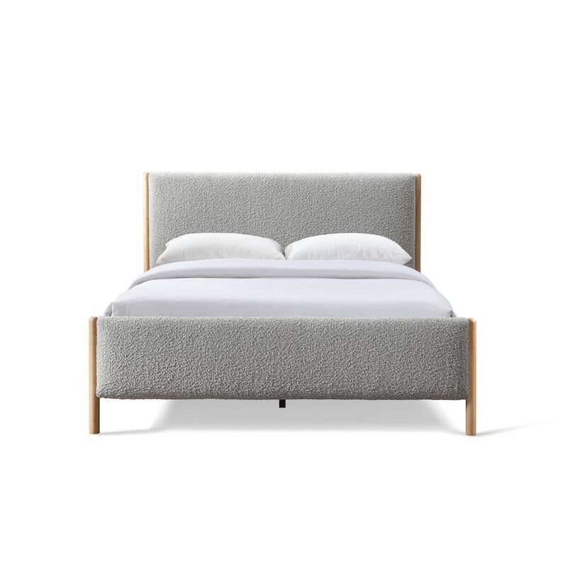 Omax Decor Liana Upholstered Platform Queen Bed in Gray Boucle Fabric