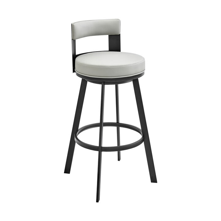 Lynof Swivel Stool in Silver Metal with Grey Faux Leather