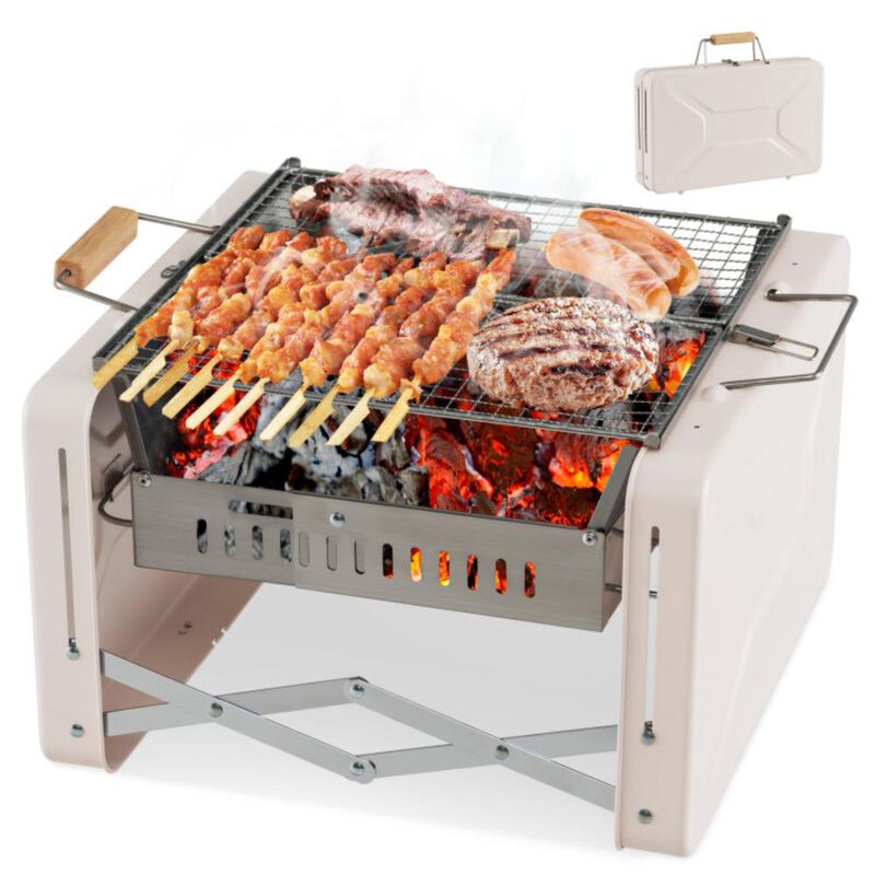 Hivvago Folding Charcoal BBQ Grill with Dishwasher-safe Grill Grids and Charcoal Box