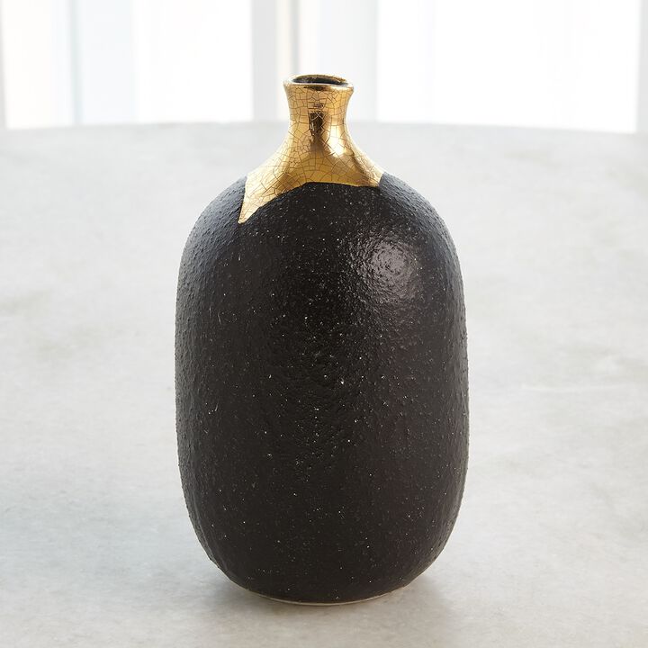 Dipped small Black Golden Crackle Vase