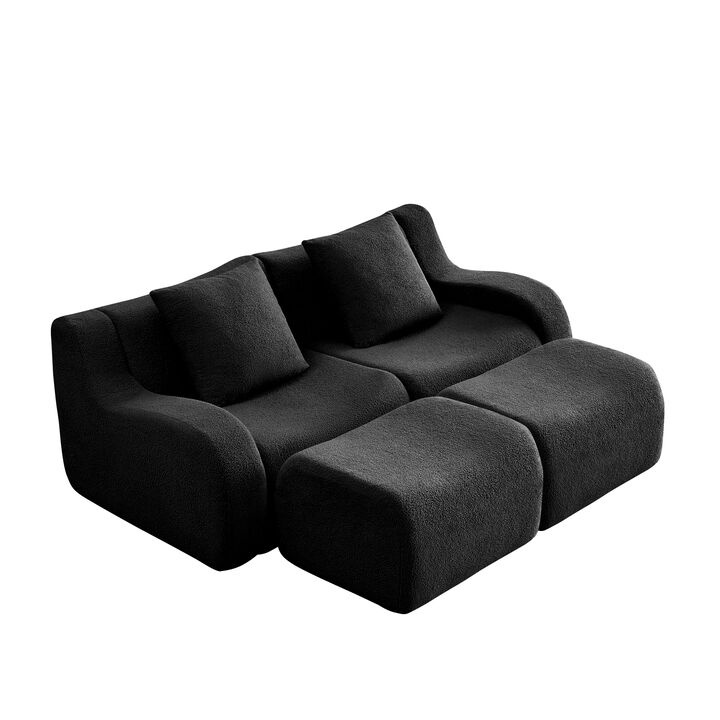 Merax Soft Teddy Fabric Boneless Sofa,Anti-Slip Design,Assembly Chaise Lounge Curved Armrests