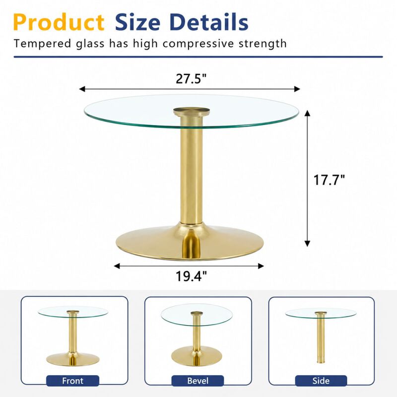 GOODSILO Round Tempered Glass Coffee Table with Sturdy Metal Base Multi-Purpose Side Table for Living Room Balcony Study Small Apartment Friendly Home Furniture image number 1